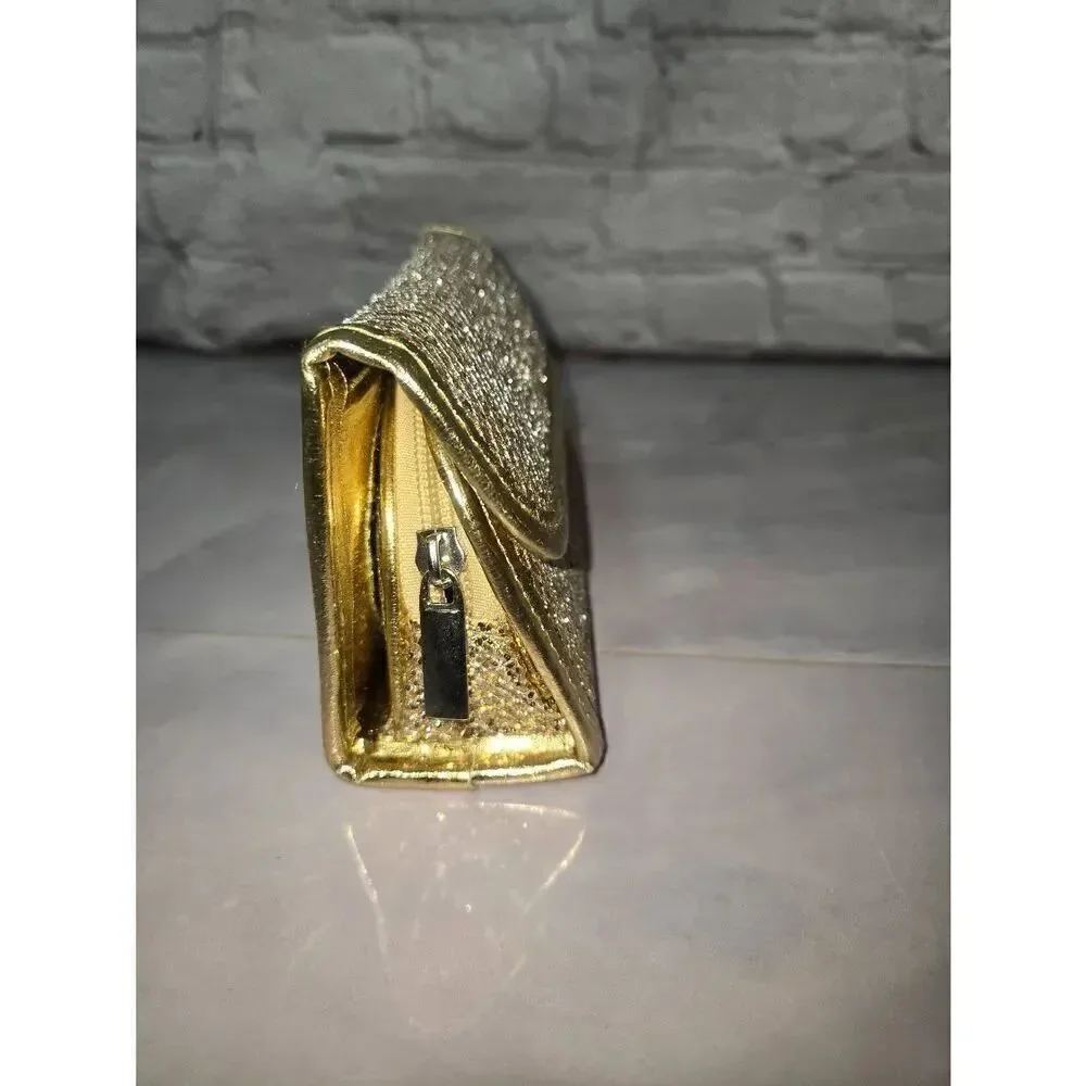 Womens Gold Sequined Travel Makeup And Grooming Accessories Case.